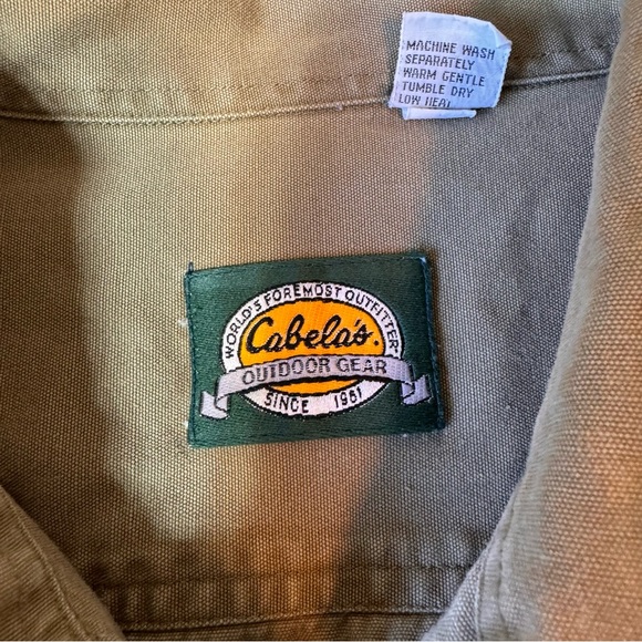 Sold** Cabelas Shirt Mens 3X Beige Tan Long Sleeve Button Up  Pockets Hiking - Picture 5 of 13